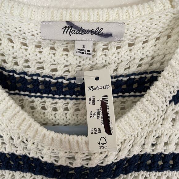 Madewell Crochet Knit Crew Neck 100% Cotton Sweater Tunic Top US Women's S New - Picture 5 of 6
